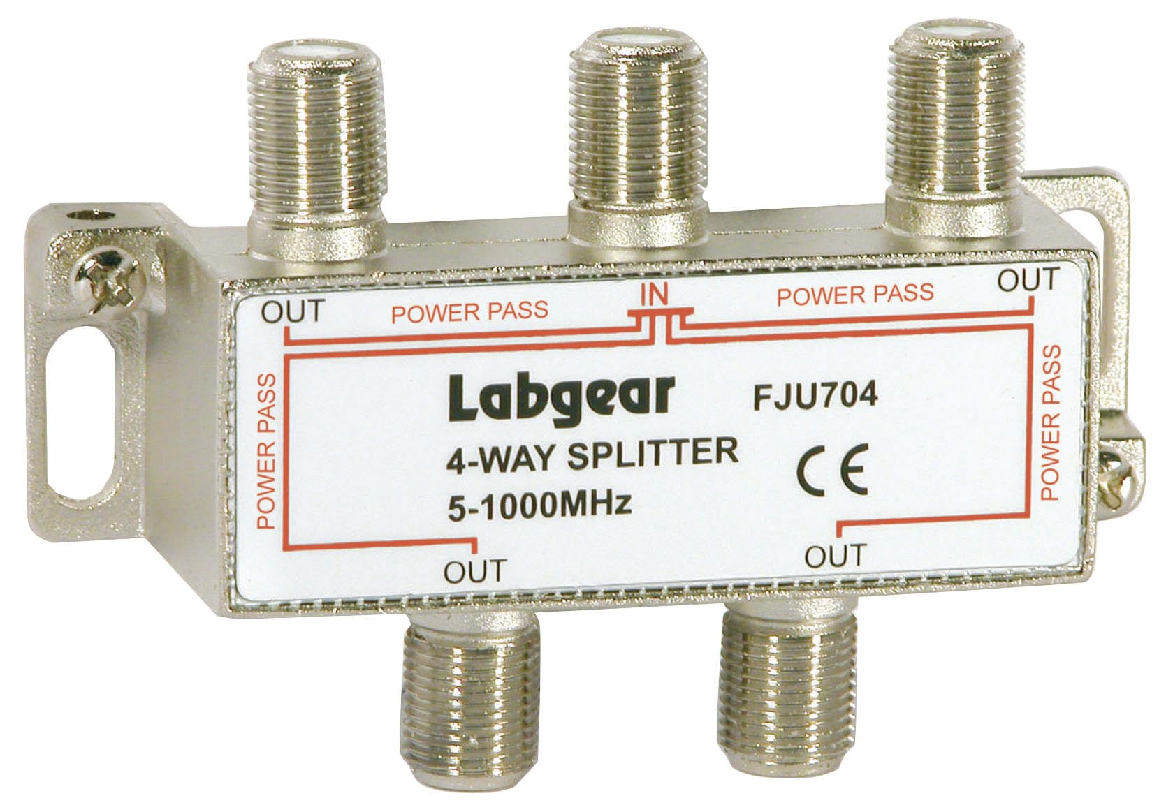 Labgear 4 Way UHF TV Aerial Splitter – Signal Distributor, Power Pass All Ports, 75 Ohm F Type Connector, Freeview and Digital TV, Zinc Die Cast, 5-1000MHz