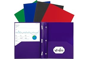 ViVin Sturdy Plastic Folder, 5 Pack, 2 Pocket Folder with Prongs, Holds Letter Size Paper, Poly File Plastic Folders with Fasteners, for School Home and Office - Assorted Color