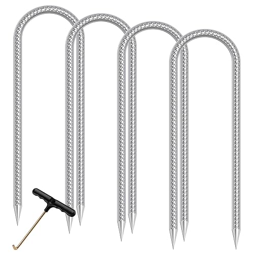 Trampolines Wind Stakes Heavy Duty U Type Sharp Ends Safety Ground Anchor Galvanized Steel for Soccer Goals, Camping Tents and Huge Garden Decoration (Trampoline Stakes 4pcs)