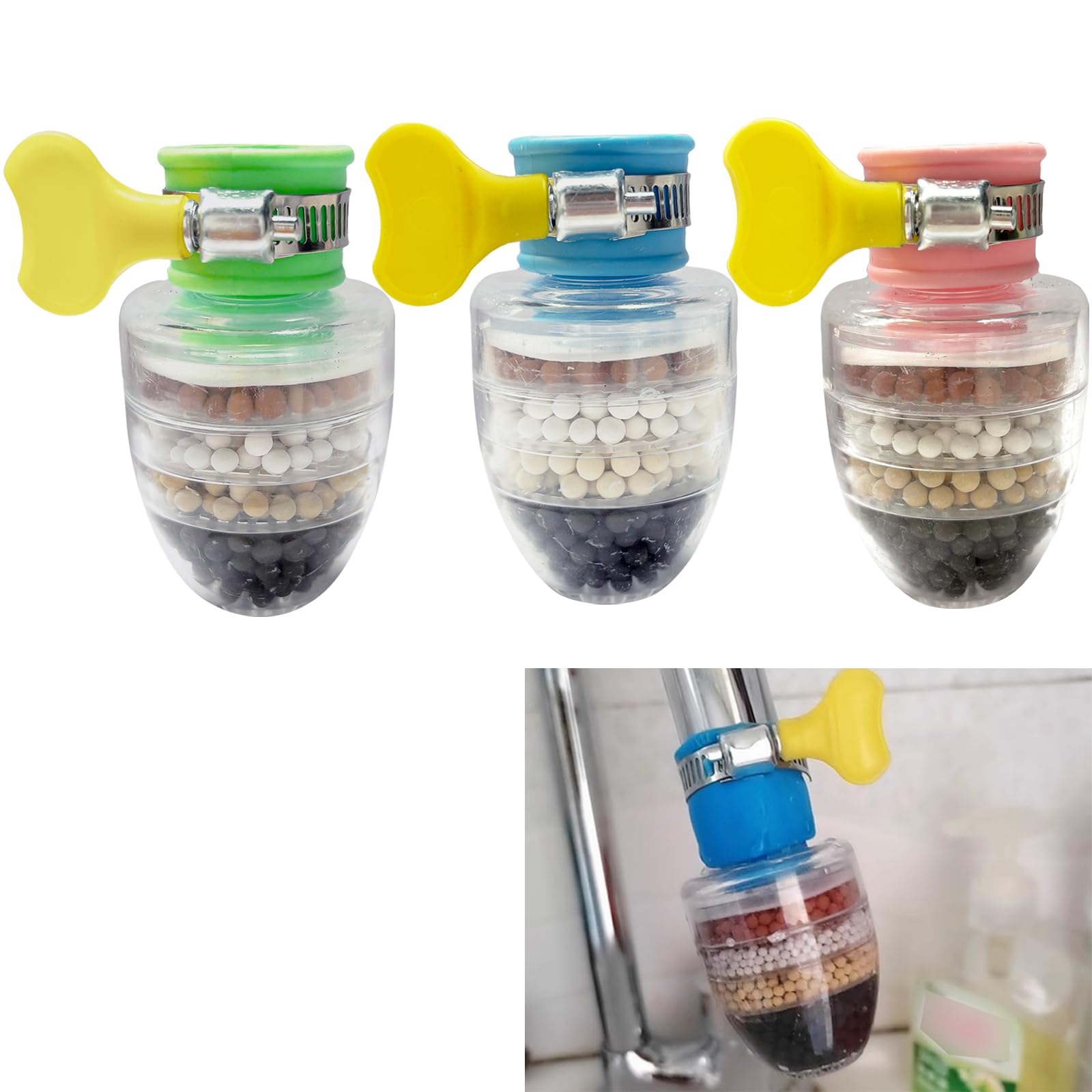 Photo 1 of 3 Pcs Faucet Water Filter,6 Layer Cartridge Activated Carbon Filters Water Filter Faucet Replacements for Sink Applicable 1/2inch - 3/4inch Faucet(Random)