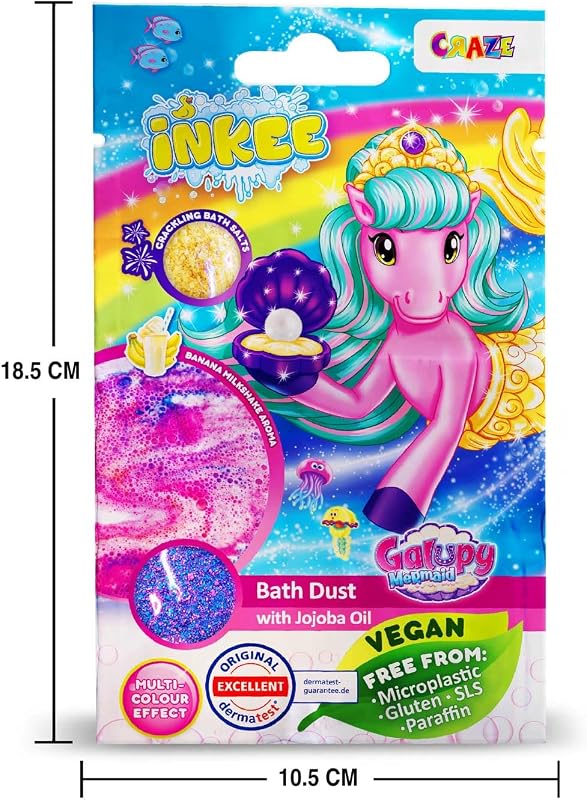 Granulés de Bain Galupy Mermaid Pack de 16 | Sels de Bain crépitants rose, bleu et violet avec huile de jojoba & arôme Milkshake banane, 16 Sachets de 60g