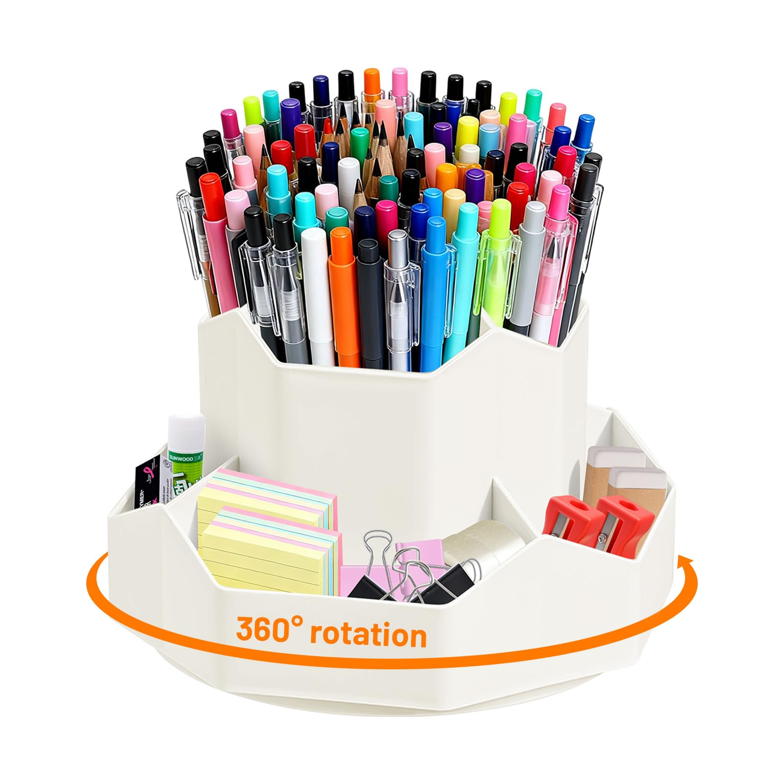 Lvjkes Rotating pen holder, Stationary organiser, Pen holder for desk 9 compartments, upgraded large capacity 360°rotatable, can accommodate pencils, colored pens, various stationery (White) — image 1