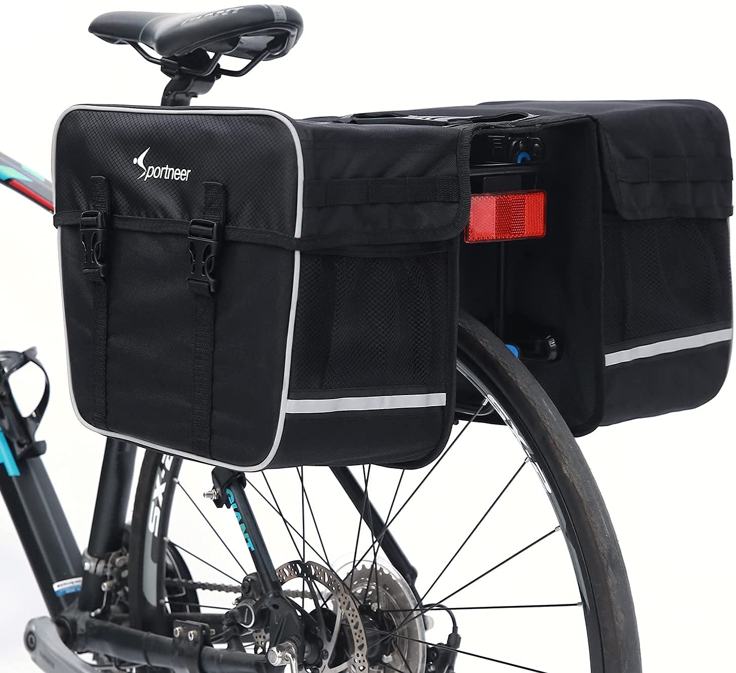 Sportneer Bike Pannier Bag, for Bicycle Rear Rack with Ultra-Stable Hooks Anti-Tear Bike Storage Grocery Bag with Rain Cover for Cycling