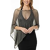 Chicingyou Women Sheer Poncho Shrug Summer Sheer Blouse Top Lightweight Shiny Poncho Bolero for Evening Dress