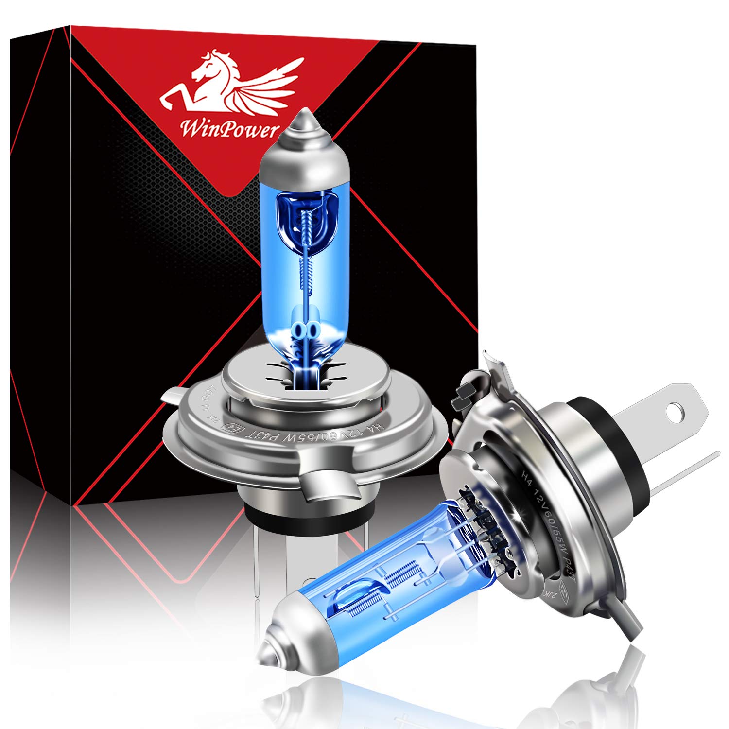 WinPower- 24V H4 P43t Halogen Bulbs - 75/70W Super Bright Ultra White Headlight Bulb 64196 Hi/Lo Beam 5000K for Lorry/Truck, 2 Lamps