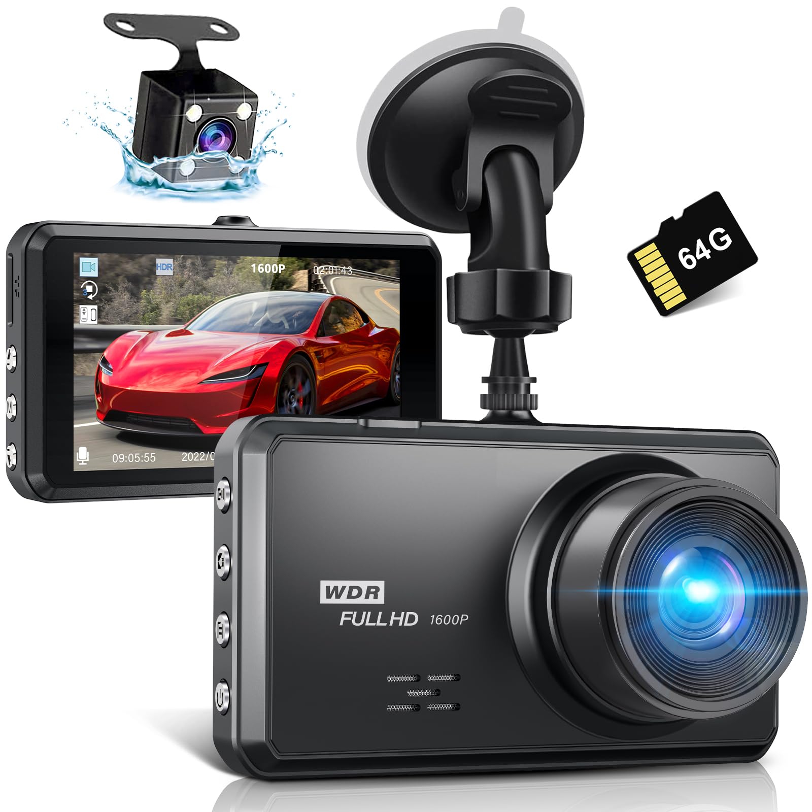 Photo 1 of Miden Front Rear Dashcam with 64G SD Card