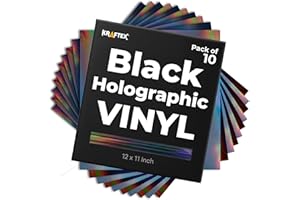 KRAFTEX Black Metallic Vinyl Holographic & Oil Slick Vinyl Permanent for Cricut: [10PK, 12 x 11 inch] Black Chrome Sheets