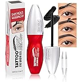 JUAAZIN Ash Black Peel Off Brow Tinting Gel with Tweezer - Long-Lasting Tattoo Eyebrow Dye, Waterproof Sweatproof Smudge-Proof Transfer-Resistant Brow Filler Gel, Multi-Day Wear At-Home Brow Tint 01#