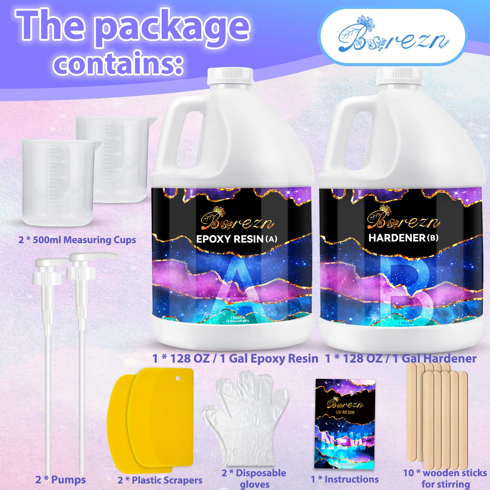 Bsrezn 2 Gallon Epoxy Resin Kit, 2 Part Resin Art Supplies for Bar Table top Countertop Craft-Anti Yellowing 1:1