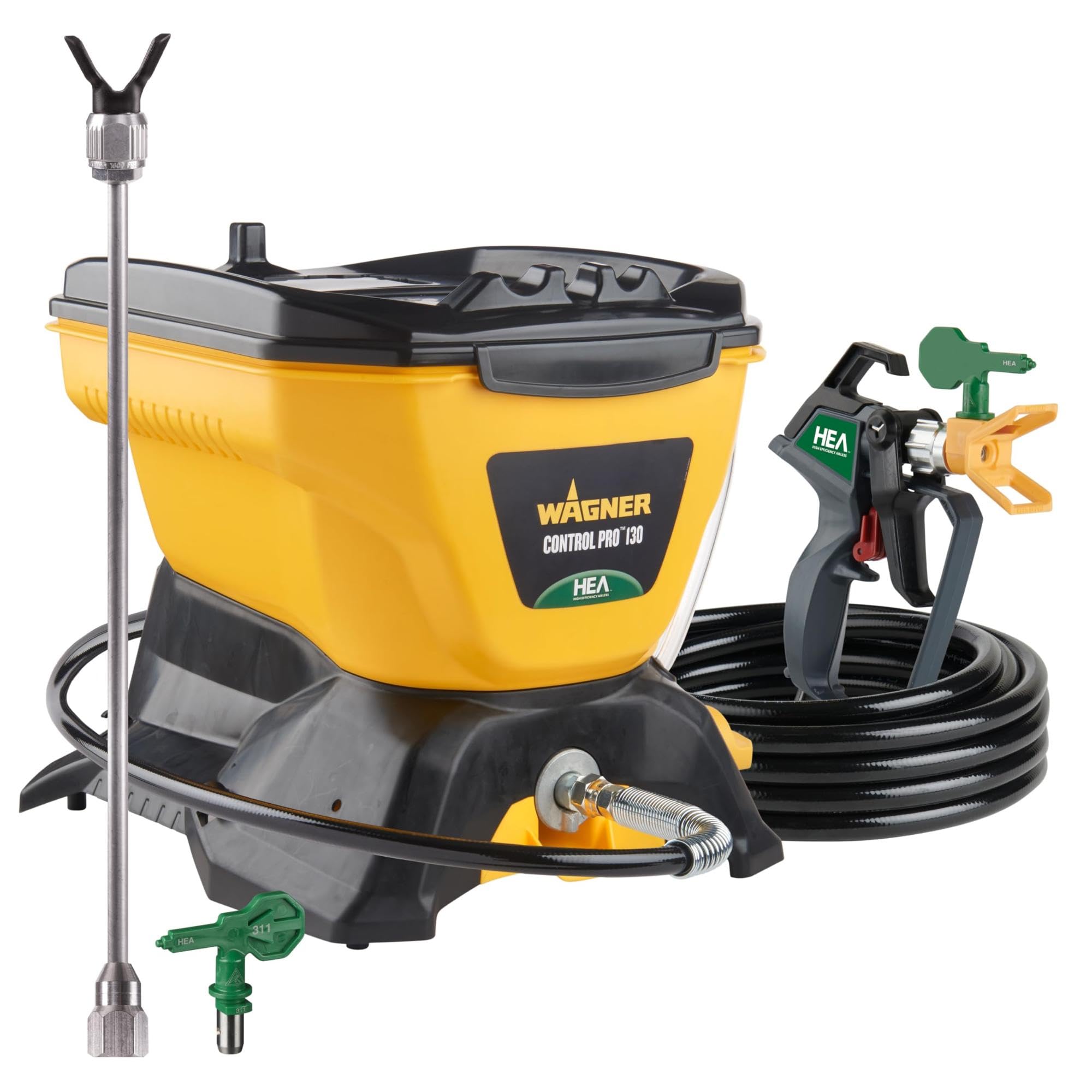 Wagner SprayTech 2422951 Kit de rociador de pintura Control Pro 130, rociador sin aire de alta eficiencia con baja exceso de exceso y 12 , 515 y 413 para proyectos grandes, amarillo