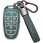 Eisgul for Hyundai Key Fob Cover with Leather Keychain Soft TPU Full Protection Key Case Shell Holder Compatible with 2024 2023 2022 2021 Sonata Santa fe Tucson Nexo Palisade 7 Button, B-Gray