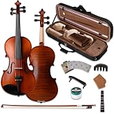 Fiddlover Q033 4/4 Full Size Violin Outfit for Beginners, Students and Adults, Solid Wood Spruce Top Maple Back, Ebony Fittings, Complete Starter Kit, Ready to Play