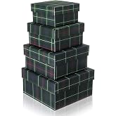 Tinlade 4 Pcs Christmas Tartan Plaid Nesting Gift Box with Lid, Green | Xmas Square Stackable Boxes, 4 Inch to 6.3 Inch, Green Tartan Plaid, Presents Birthdays Christmas Mother's Day