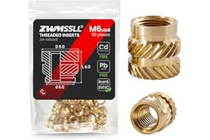 ZWMSSLL M6 Heat-Set Threaded Inserts, M6x6x8mm(30Pieces) Heat Set Insert for 3D Printing Components and Plastic Parts,Brass Metric Knurled Nuts