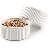 Wellbro Non-Slip Ceramic Dog Bowls,6" Dog Food and Water Bowl Set with Silicone Base, 32oz/4cups Weighted Flip-Proof Pet Feeding Bowl for Medium Dogs (Medium,White)