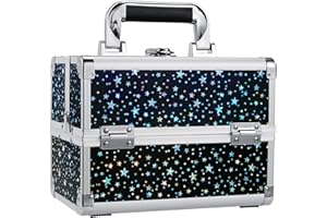 Yueieoun Makeup Train Case Travel Makeup Organizer Case 2 Trays Cosmetic Storage Box with Mirror for Makeup Supplies Nail Tec