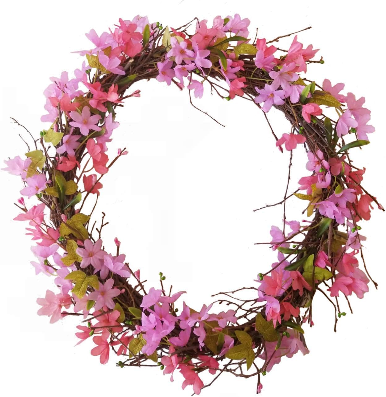 Homester Spring Cherry Blossom Buds Vine Door Wreath Candle Ring (18")