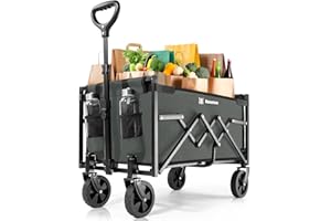 Navatiee Portable Foldable Collapsible Wagon with Wheels, 220lbs Weight Capacity Utility Grocery Shopping Cart, Lightweight Mini Folding Wagon for Outdoor, Grey
