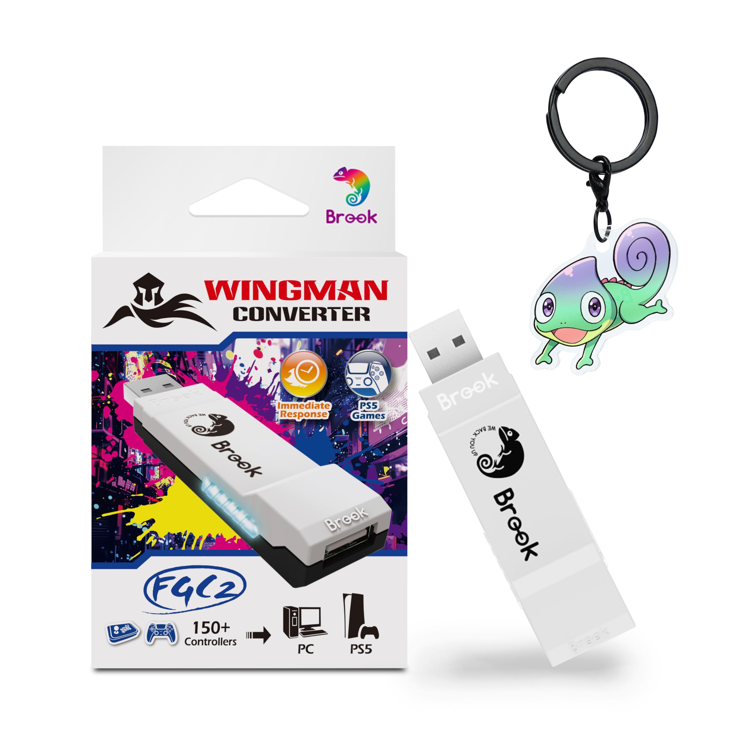 Brook Wingman FGC2 Converter with Keychain-Arcade Joystick Adapter Gamepad for PS5 & PC, Supports All PS5 Games (Official Exclusive Version)
