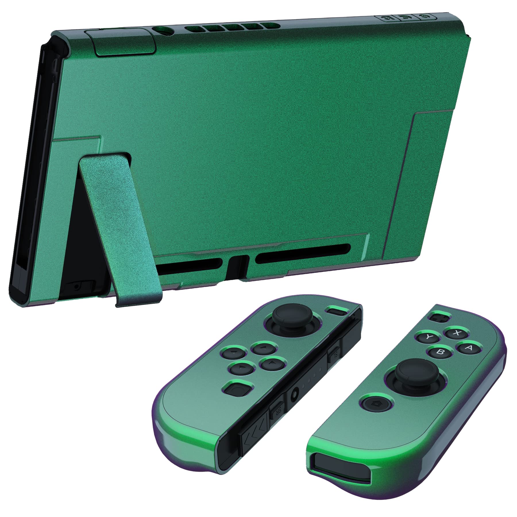 playvital UPGRADED Glossy Dockable Case Grip Cover for Nintendo Switch, Ergonomic Protective Case for Nintendo Switch, Separable Protector Hard Shell for Joycon - Chameleon Green Purple