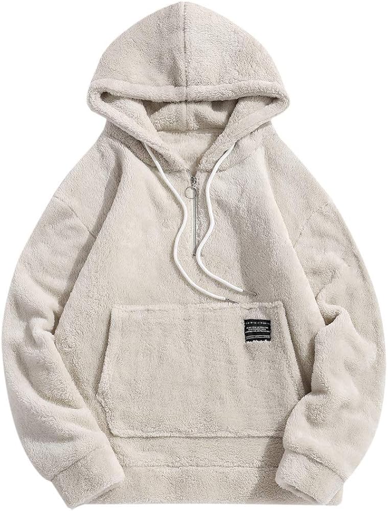 solid pouch fluffy hoodie