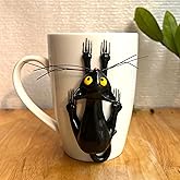 DongNaiWin Black Cat 3D Ceramic Mug - Black Cat Coffee Mug - Black Kitten Tea Cup - Funny Kitten Birthday Gifts - Christmas Gifts for Cat Lovers (15Oz)