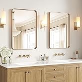 USHOWER Gold Bathroom Mirrors 24"x36" 2 Pack, Brushed Gold Rectangle Mirrors for Over Sink, Rounded Corner, Aluminum Frame, Anti-Rust, Tempered Glass, Horizontal or Vertical Mounted