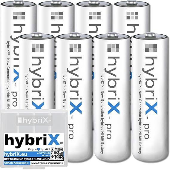 8er Pack Kraftmax hybriX pro Set - 8x Mignon AA Hybrid Akkus in Box - Die Neue Generation von Hybrid Akku Batterien
