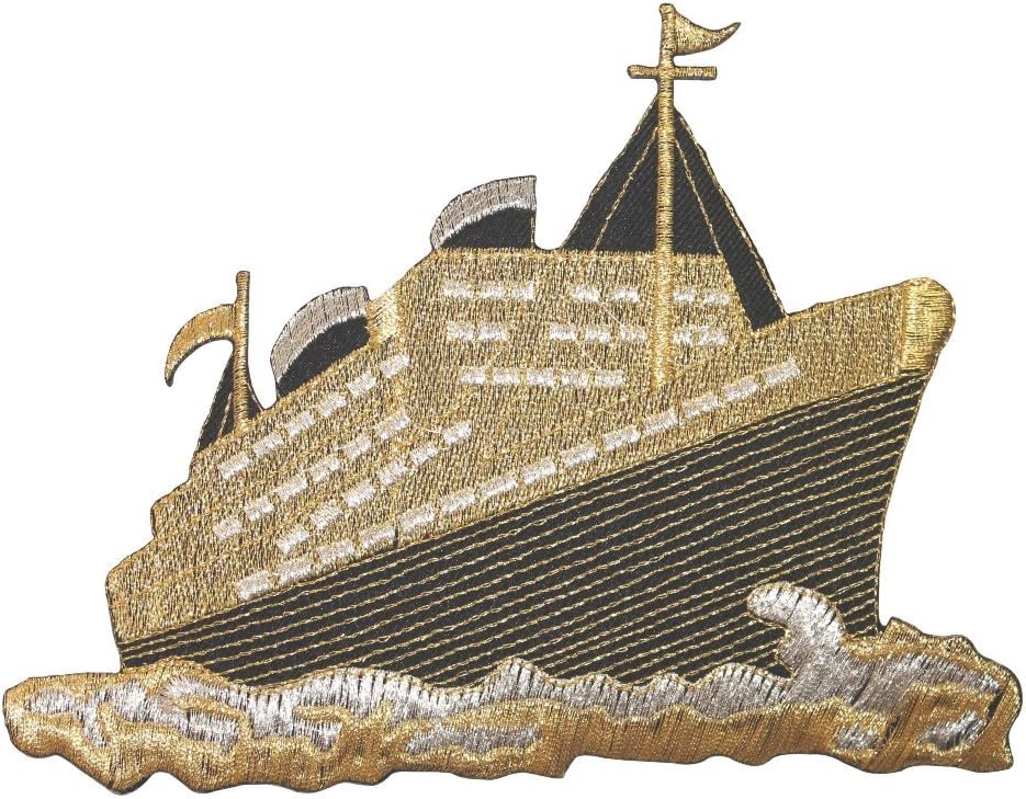 Amazon Com Id 5067 Gold Cruise Ship Large Patch Liner Boat Embroidered Iron On Applique Arts Crafts Sewing