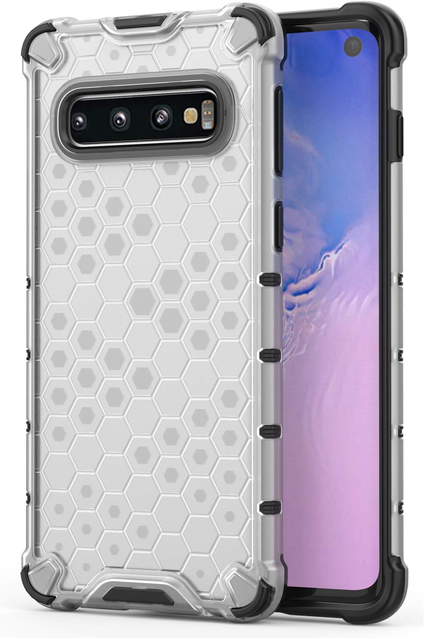 zivite Transparent Honeycomb Hybrid Hard PC + TPU Bumper Impact Resistant Protective Cover/Case for Samsung Galaxy S10 Plus - Clear Transparent