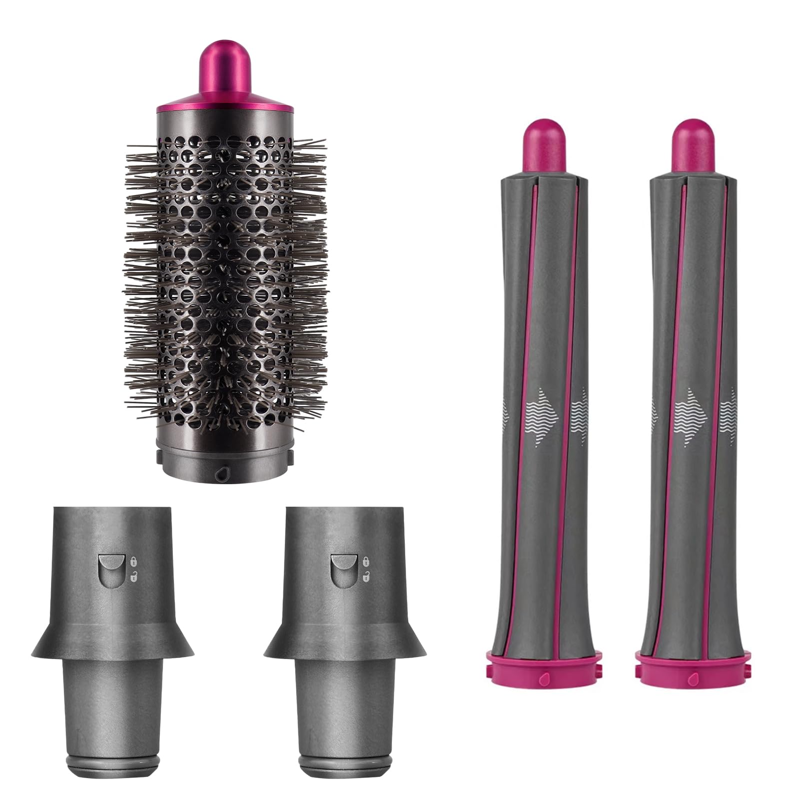 5 in 1 Long Curling Barrels+Round Volumizing Brush Attachments for Dyson Airwrap HS01 HS05, Adapter for Dyson Supersonic Hair Dryer HD01 HD02 HD03 HD04 HD07 HD08