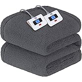 Sealy Electric Blanket Queen Size, Dual Control Soft Sherpa Heated Blanket with 10 Heating Levels & 1 to 12 Hours Auto-Off Settings Over-Heated Protection 84"x90" Machine Washable, Dark Grey