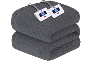 SEALY Electric Blanket King Size, Dual Control Soft Sherpa Heated Blanket with 10 Heating Levels & 1 to 12 Hours Auto-Off Settings Over-Heated Protection 90"x100" Machine Washable, Dark Grey