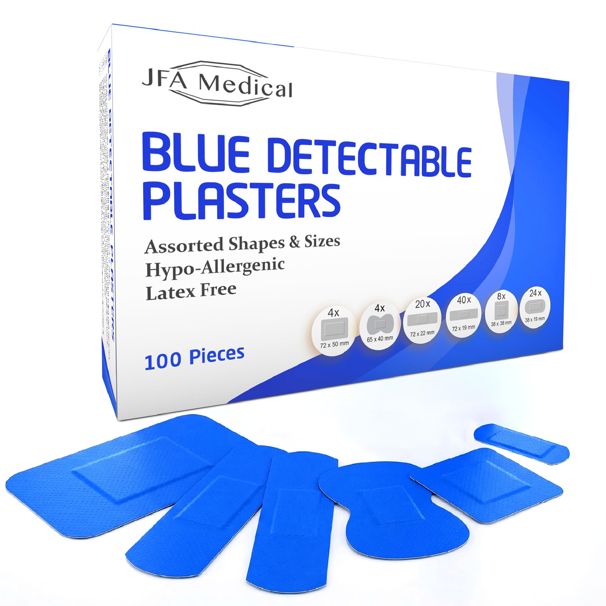 JFA Medical Blue Plasters 100 Plasters per Pack (Assorted (6 Sizes))