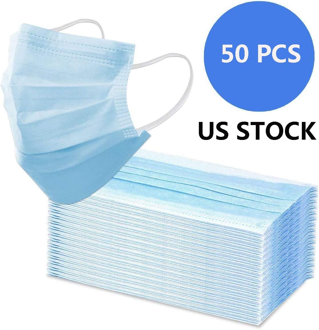 50PCS Disposable Face Protector with Elastic Ear Loops ，Prevent Saliva Safety Face Shields,Blue