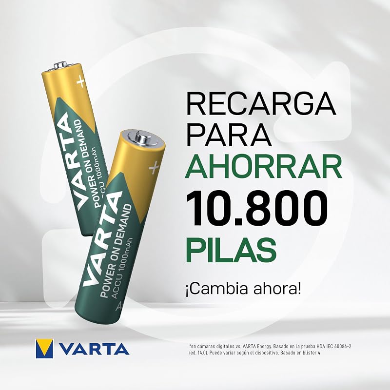 Pilas AAA, recargables, paquete de 4, Recharge Accu Power, batería recargable, 1000 mAh Ni-MH, sin efecto memoria, precargadas, listas para usar