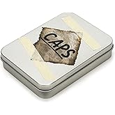 JULEASEL Nukea Cap Stash with 20 Red Bottle Caps, Wasteland inspiration Post-apocalyptic Metal Tin Cap Stash,4.6 * 3.4"