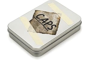 JULEASEL Nukea Cap Stash with 20 Red Bottle Caps, Wasteland inspiration Post-apocalyptic Metal Tin Cap Stash,4.6 * 3.4"