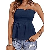 MakeMeChic Women's Off Shoulder Peplum Tops Strapless Sleeveless Tube Top Shirred Ruffle Blouse Summer Shirt