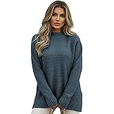 Verdusa Women's Plus Size Side Split Sweater Mock Neck Long Sleeve Chunky Knit Loose Pullovers