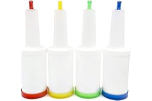 Trendy Bartender Color Coded Flow N Stow Juice Bottles (32oz / 1 Quart, Set of 4) – Commercial Grade Bar Pourers with Spout and Lid for Effortless Mixing, Pouring, and Storage