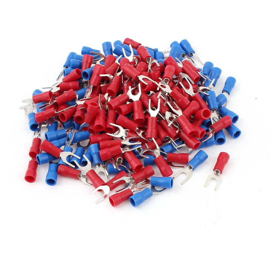 Sourcingmap 200pcs 22-16 AWG Wire Cable Connector Fork Spade Terminal #8 Red Blue