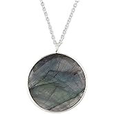 NOVICA Artisan Handmade Labradorite Pendant Necklace Circular from India .925 Sterling Silver Gemstone 'Aurora Moon'