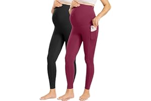 Enerful Womens Maternity Leggings with Pockets Workout Legging Pants Buttery Soft Pregnancy Active Wear Yoga Tights