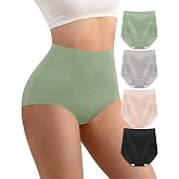 YDQ Women's Cotton Underwear High Waisted Post Partum Soft Panties 4 Pack | Gentle Tummy Control Underwear, Breathable Cotton Full Coverage Briefs, Multicolor, for Home Sleep &amp; Daily Wear, Postpartum