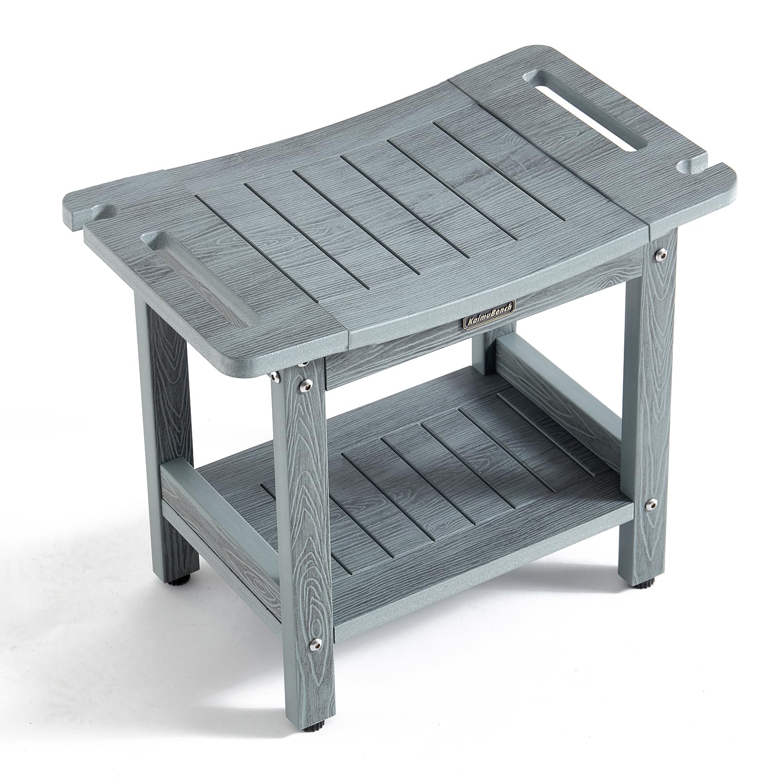 Photo 1 of *MINOR DAMAGE - USED*
HDPS Shower Bench for Inside Shower, Gray Waterproof Shower Stool for Shaving Legs, Poly Lumber Shower Chair Seat with Handles & Shower Head Holder, Bathroom Shower Foot Rest Stool with Storage Shelf