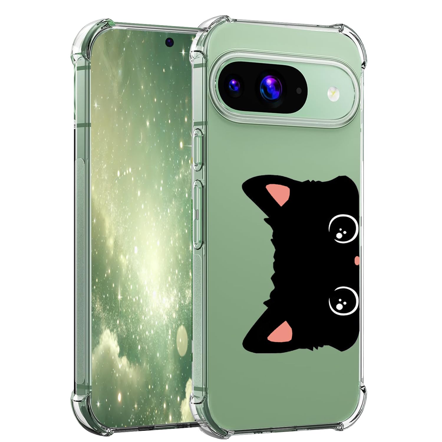 Photo 1 of Ftonglogy for Google Pixel 9/9 Pro Case: Clear Cute Flowers Floral Design for Girls Women Slim Soft TPU Bumper Shockproof Silicone Cell Phone Cover for Pixel 9/9 Pro 5G 2024 (Fun Cat)