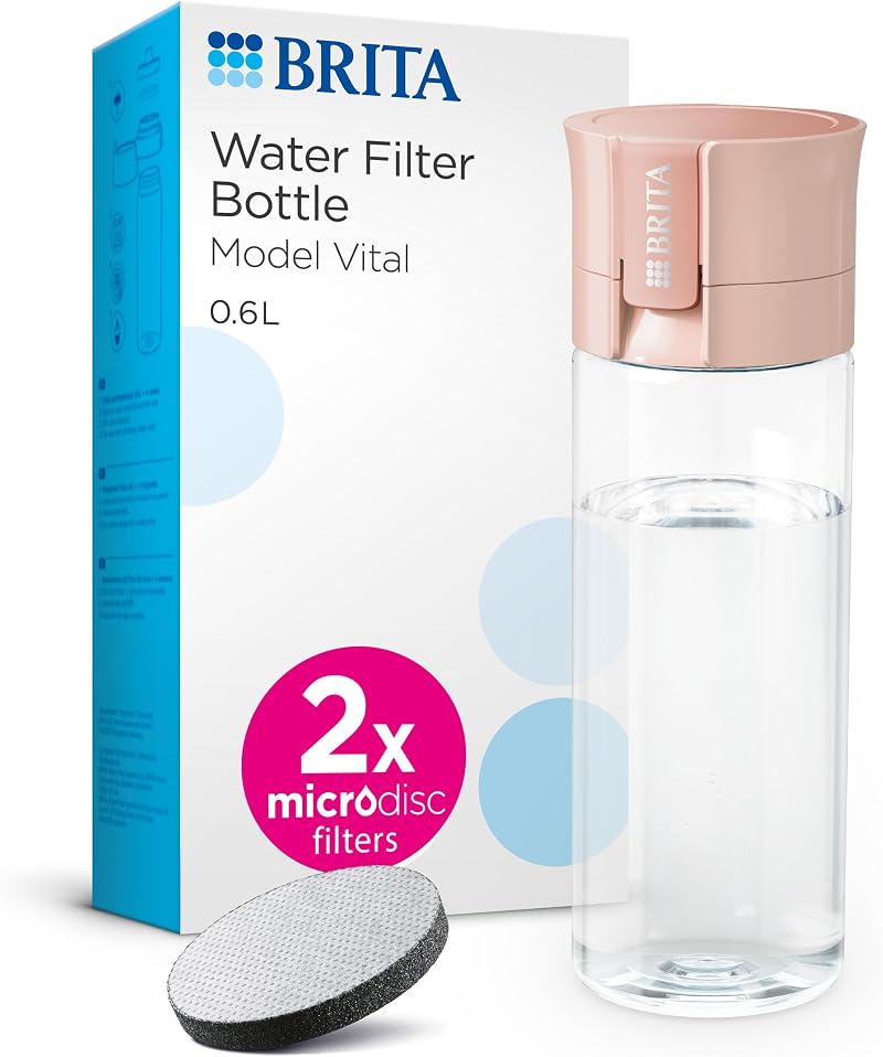 BRITA Water Filter Bottle Vital Apricot 600ml with 2 MicroDisc Filters
