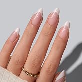 BTArtbox Press On Nails, Almond White French Tip Nails, 32Pcs Full Kit | Medium Glue On Nails, Up to 4 Weeks of Wear, 10-Minute Application, Natural Salon Look, 16 Sizes for Various Nail Beds