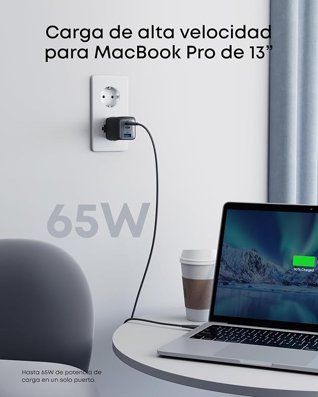 Carregador usb c anker charger 735 (nano ii 65w), carregador de parede rápido pps compacto de 3 portas para macbook pro/air, ipad pro, galaxy s20/s10, dell xps 13, note 20/10+, iphone 13/pro, pixel , etc.